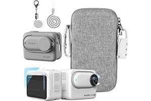 LEWOTE Kit de accesorios compatible con Insta360 GO 3S [funda de silicona para cámara y tapa de objetivo] [2 películas protectoras de pantalla] [bolsa de transporte con mosquetón de bloqueo automático