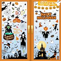 Autocollants Halloween Réutilisables Double Face - 9 Feuilles Motifs Fantômes, Citrouilles... - Pour Fenêtres Et Surfaces Lisses