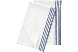 Solino Home Linen Kitchen Towels Set of 2 – Navy and White 17 x 26 Inch – 100% Pure Linen Farmhouse Kitchen/Tea Towels – Machine Washable and Handcrafted from European Flax
