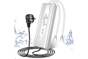 LightingWill Alimentation 12V 16,7A 200W IP67, Transformateur 220V 12V Étanche avec Prise, Convertisseur AC 220V vers DC 12 Volts, Transfo pour Bandes, Lampes et Projecteurs