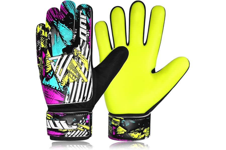 JUU Football Goalkeeper Gloves For Boys, Kids Children Youth Soccer Goalie Gloves with 4mm Latex Finger Spine Protection Super Grip Palm Goalkeeping Gloves