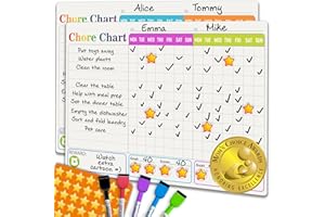 QUOKKA Behaviour Charts For Multiple Children - 18x25 cm Magnetic Board For Wall - Includes 2 Chores Chart For Kids and Accessories - Accommodates All Ages from Toddlers to Teens