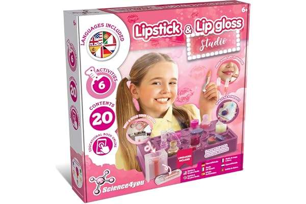 Science4you Kit de Fabrication de Gloss et Rouge à Lèvres pour Enfants 8+ Ans – Fabriquez Vos Propres Baumes et Rouges à Lèvres - Jeux avec 7 Activités de Beauté, Cadeau pour Les Filles 8 9 10 11+ Ans