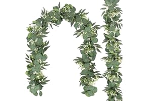 Dremisland 2PCS Artificial Eucalyptus Garlands Fake Vines 6FT Artificial Foliage Garland Faux Eucalyptus Leaves Willow Foliage Greenery Christmas Garland for Wedding Party Table Runner Backdrop Decor