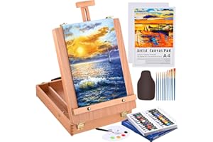 Cieex Set da pittura con cavalletto, 24 colori acrilici, set da pittura in acrilico con cavalletto per valigia, set di pennelli formato A4, per artisti, principianti, dilettanti