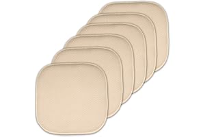 Sweet Home Collection Cojín de Silla de Espuma viscoelástica con patrón de Panal Antideslizante de Goma Trasera Cuadrada Redondeada de 40,64 x 40,64 cm, Lino – 6 Unidades