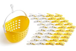culiclean Clothes Pegs for Washing Line with Basket Strong Soft Grip 40 pcs "Soft Clips" + 1 Peg Basket, Laundry Pegs illuminating white white illuminating with Basket illuminating with Handle white