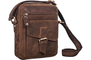 ROYALZ 'Knoxville' mała skórzana torba męska w stylu vintage męska torba na ramię Mini Messenger Bag torba na ramię mała, Nevada Braun, S