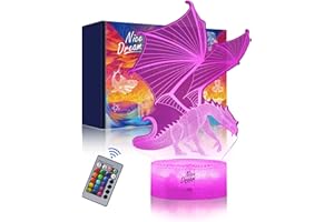 ‎NICE DREAM Nice Dream Drachen Nachtlicht für Kinder, 3D Illusion Lampe Kinderzimmer LED Licht, Fernbedienung 16 Farbwechsel Dimmbar, Weihnachtsgeschenke für Mädchen Junge Wohnzimmer Schlafzimmer Dekor