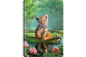 3D LiveLife Carnet A5 - Tigre et Nénuphar de Deluxebase. Carnet 3D lenticulaire 80 pages. Papeterie école bureau illustrations sous licence artiste renommé Jerry LoFaro bloc-note cahier spirale