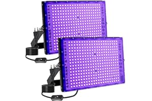 MEEKBOS Projecteur LED UV 300W, Lumière Noire 395 nm, IP65 Étanche, Lampe UV Puissante pour Fête Fluorescente, Soirée Blacklight, Affiche Fluorescente, Anniversaire, Halloween (2 Pièce)