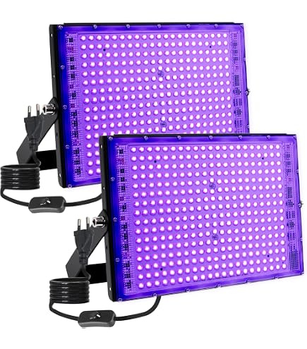 Lot De 2 Projecteurs UV Lumière Noire 200W – IP66 Étanche, 395-400 Nm, Lampe LED Noire Pour Fêtes Fluorescente, Halloween, Body Painting, Aquarium, Scène