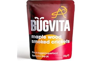 Bugvita Maple Wood Smoked Crickets, 20g (single pack) - Ready to Eat, High Protein, Sustainable Snack. Premium Edible Insects, Made in the UK