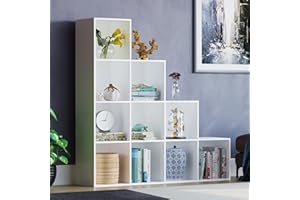 Vida Designs Durham Staircase Bookcase Shelves Storage Organiser Living Room Furniture (10 Cube, White)