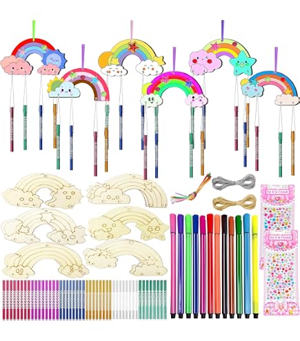 Ostern Windspiel Bastelset Für Kinder – 12-teiliges DIY-Set Mit Holzanhängern & Röhren Zum Bemalen Und Aufhängen