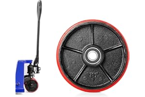 Pallit Rueda giratoria para carretilla elevadora de poliuretano (PU) 200 x 50 mm, eje rojo 20 mm, rodamiento de bolas incluido