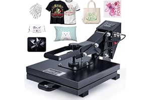 CREWORKS 38x38cm Pressa a Caldo per Magliette con Doppio Tubo di Riscaldamento a Controllo Digitale 1400W Pressa Calore Termopressa Multiuso per Magliette, Cuscini, Borse DIY e Affari