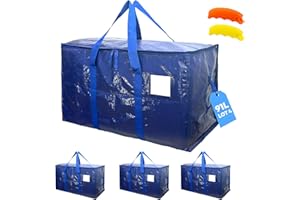 AXAM Sac Déménagement Grand Format 91L XL – Lot de 4 Sacs de Rangement Ultra-Robustes avec Double Fermeture Éclair – Alternative aux Cartons de Déménagement Grand Format et Moving Box