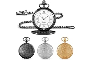 BYZESTY zegarek kieszonkowy w stylu vintage, 3 sztuki, retro kwarcowy zegarek z łańcuszkiem