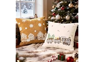 Lanpn Świąteczne poszewki na poduszki 50 x 50 cm, zestaw 2 szt., z haftem, piernik, człowiek, dom, dekoracyjna, świąteczna poszewka na poduszkę, 50 x 50 cm, do wewnątrz, do domu, sypialni, na sofę