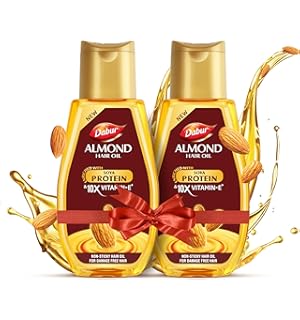 Dabur Almond Hair Oil - 580ml(290ml*2) | Provides Damage Protection | Non Sticky Formula | For Soft & Shiny Hair | With Almonds, Keratin Protein, Soya