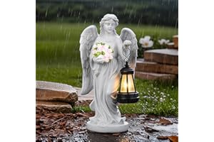 ‎MUCOOS MUCOOS Engel Gartenstatuen, Grabschmuck Wetterfest: Grabengel, Außen Friedhof Deko, Wetterfeste Grabdeko aus Harz, Engel für Grab, Frostsichere Grabschmuck Wetterfest Dekoration, Grablicht