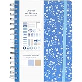 Idena 11366 &ndash; A5 Notebook with 66 Stickers, Blue, 78 Pages, 120 g/m&sup2;, 3 Different Paper Types, Dotted, with Inner Pocket and