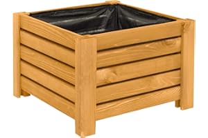 BOGATECO Wooden Outdoor Planter Flower Pot | 38 x 38 cm | Oak Brown | Perfect For Garden, Terrace, Balcony | Robust Construction | Impregnated | Arrives Assembled | With agro-textile