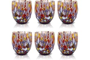 MAZZEGA ART & DESIGN - 6 Verres à Eau Goto, Soufflé et Fait Main avec Murrine de Murano Raffinée et Originale - Les Couleurs de Murano - Modèle Classique 320 ml. Fabriqué en Italie