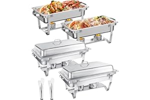 WENMILY Chafing Dish Buffet Set 9L[Robust und hochwertig],4pcs Edelstahl Warmhaltebehälter, Speisenwärmer für Catering Buffet und Party (Quadrat Silber - 4 Sets 1/2+1/1 GNContainers)