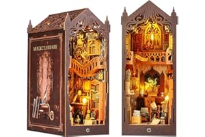 Jagdag DIY Book Nook Kit, Miniature Dolls Tiny House Building Kit, 3D Wooden Puzzle Book Nook Kit, Gift with LED Lights Christmas Decorations for Teens Adult