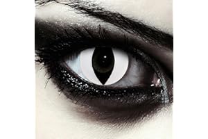 Designlenses, deux lentilles de couleur blanc sans correction oeil de chat costume + Récipient gratuit - pour d'Halloween ou carnaval „White Cat Eye“