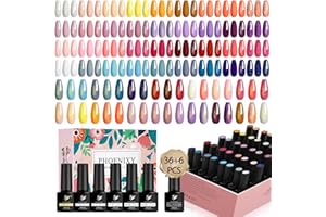 Gel Nail Polish Set, Phoenixy 42 Pcs U V Gel Nail Polish with Glossy Matte Glitter Golden Base Top Coat, Red Blue Purple Orange Soak Off Nail Kit Gift for Women
