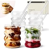 KIVY Trinkgläser Set mit Glas Strohhalm - Für Eiskaffee, Wasser & Cocktails - Longdrinkgläser Set - Kaffee & Matcha Gläser - 