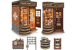 BELEEV Book Nook Kit, DIY Miniature House 3D Puzzle de Madera con Luz LED, Casa de Muñecas en Miniatura, Decoración Estantería de Libros, Regalos Niño Adulto Niño Niña, Estante para Varitas Mágicas