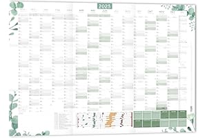 SCHÖNE GÜTER Kalendarz ścienny XXL, eukaliptus, planer roczny DIN A1+, 89 x 63 cm, planer ścienny 2025 w stylu eukaliptusa, składany, kalendarz roczny 2025, domowy, planer rodzinny, kalendarz biurowy na 16