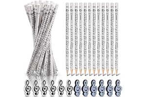 Dncvb 36 Piezas Papelería Temática Musical, 24 Lápices de Notas Musicales + Gomas de Borrar con Símbolos Musicales, Lápices con Motivos Musicales para Papelería, Escuela, Regalo Práctico y Popular
