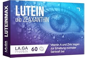 LA.GA Lutein Zeaxanthin Kapseln mit Beta Carotin, Blaubeere, Vitamine A, E und B12. 60 Augenkapseln mit Lutein und Zeaxanthin. Augenvitamine, 100 % natürlich, um die Sehkraft zu verbessern.