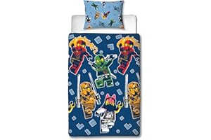 Character World Set copripiumino singolo ufficiale Lego Ninjago | True Design | Biancheria da letto reversibile su 2 lati con federa coordinata | Set per letto singolo