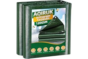 Aqiruk Tarpaulin 5.8M x 9M (Finished Size) 120 GSM Waterproof Tarp Sheet Cover, 0.2mm Thick Grommets Spacing of 50CM, Armygreen-120 Gsm, (Tarps-Uk-120 GSM tarp)
