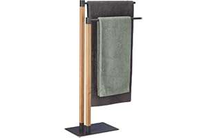 Relaxdays Piantana Portasciugamani da Bagno, Acciaio e Legno, 2 Bracci, HLP: 83,5x51,5x20 cm, Antracite Color Naturale