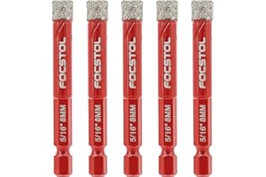FOCSTOL Juego Brocas Diamante Seco - 5 piezas 8mm Corona Diamante con Cambio Rápido Vástago Hexagonal para Cerámica Porcelanato Mármol Granito
