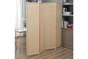 ‎MAKIKA Makika Trennwand/Raumteiler Faltbar aus Bambus - Paravent Umkleide Sichtschutz Spanische Wand - 180 x 180 cm Raumtrenner 4 teilig Leinwand - Natur Hellbraun