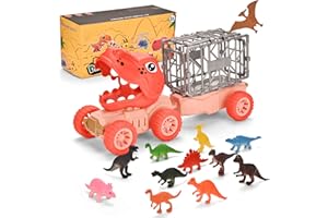 FANBUSA Jouets de Camion de Dinosaure pour Enfants de 2 à 5 Ans, Camion de Transport de Voiture T-Rex avec 12 Figurines Dino, Ensemble de Jeu de Dinosaure Jurassique pour Jouet 3 4 5 Ans garçon et Filles