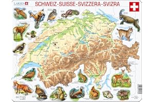 Larsen K51 Suisse Physique w/Animaux, édition Multilingue (Allemand/Français), Puzzle Cadre avec de 75 pièces