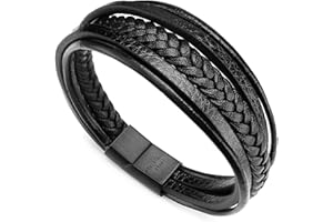 Murtoo Bracciale Uomo Pelle Chiusura in Acciaio Braccialetto Uomo Donna Pelle