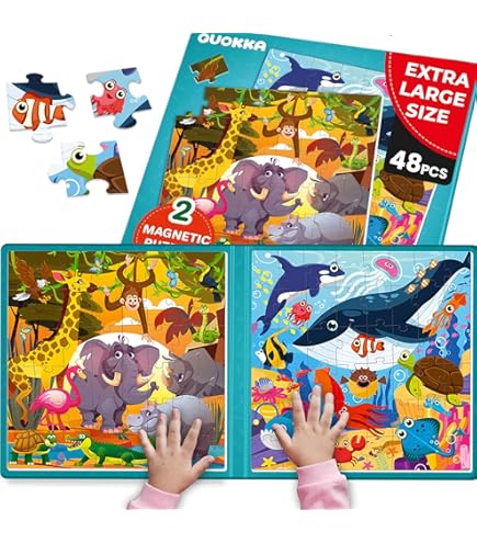 Puzzle Magnétique Aolso – Double-face, 47 Pièces – 12 Modèles – Tableau Blanc Avec Stylo – Dès 3 Ans