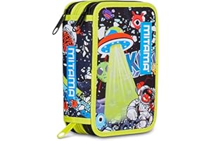 Mitama Astuccio Scuola 3 Scomparti, DISCO SPACE, Astuccio scuola attrezzato, 47 pezzi, Per bambini e ragazzi, Scuola elementare e media, Tempo libero