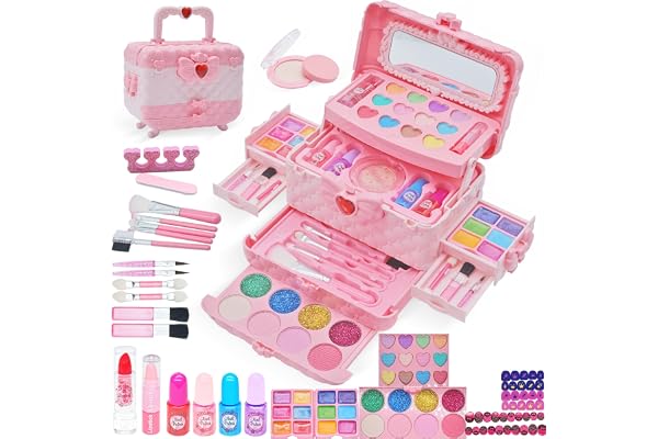 Mrabbitoo Maquillage Enfant Jouet Filles - 57PCS Non Toxique Lavable Hypoallergenique Palette Coffret Kit Maquillage Enfant, Cadeau de Noël Anniversaire Jouet pour Princesse Fille 3-12 Ans