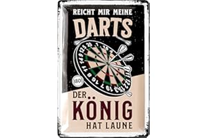 ‎LANOLU LANOLU Retro Blechschild Dart - Bar und Partykeller Dekoration - Irish Pub Deko - lustiges Geschenk für Männer - Darts Schild DER KÖNIG HAT LAUNE 180 SCORE - vintage Metallschild 20x30cm